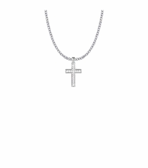 3/4 Inch Sterling Silver Crystal CZ Stones Cross Necklace