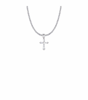 3/4 Inch Sterling Silver Cubic Zirconia Baguette Cross Necklace