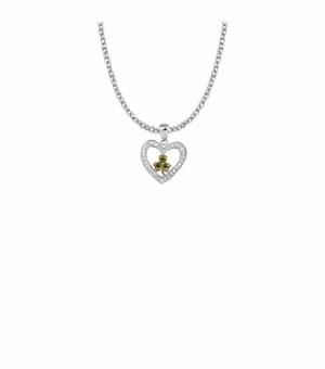 3/4 Inch Sterling Silver CZ Stone Heart with Shamrock Center Pendant