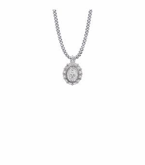 3/4 Inch Sterling Silver Decorative Border Oval Miraculous Medal