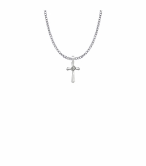 3/4 Inch Sterling Silver Diamond Shaped Center Cross Necklace