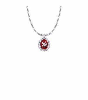 3/4 Inch Sterling Silver Dove and Oval Scalloped Medal with Red Enamel
