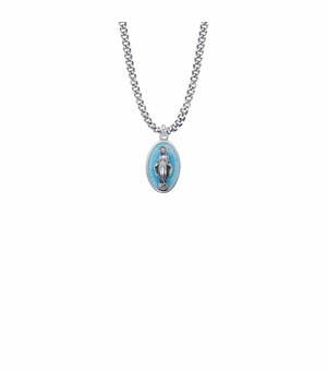 3/4 Inch Sterling Silver Enameled Oval Engraved Miraculous Medal