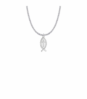 3/4 Inch Sterling Silver Fish and Cross Necklace