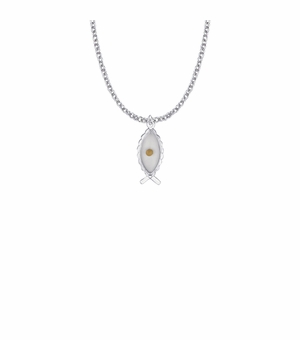 3/4 Inch Sterling Silver Mustard Seed Fish Necklace