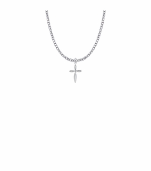 3/4 Inch Sterling Silver Oval Ends Cross Necklace with Cubic Zirconia Stone