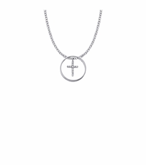 3/4 Inch Sterling Silver Ring with Dangling Cross Necklace