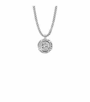 3/4 Inch Sterling Silver Round St. Joan of Arc Medal, Patron Saint of France