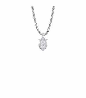 3/4 Inch Sterling Silver Shield with Decorative Border Miraculous Medal