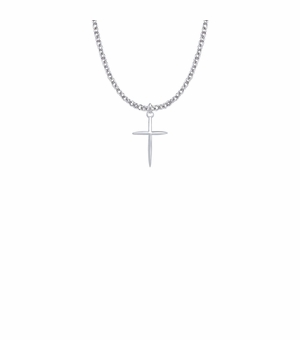 3/4 Inch Sterling Silver Tapered and Pointed Ends Cross Necklace