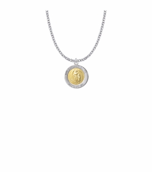 3/4 Inch Sterling Silver Two-Tone Round Our Guardian Angel Medal