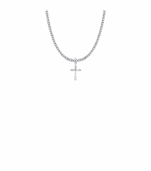 3/4 Inch Sterling Silver Wheat Ends Cross Necklace with Cubic Zirconia Stone