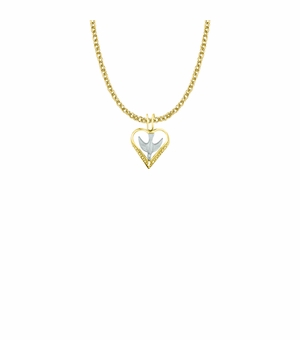 3/4 Inch Two-Tone 14KT Gold Plated Over Sterling Silver Dove and Filigree Heart Necklace
