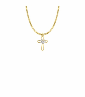 3/4 Inch Two-Tone 14KT Gold Plated Over Sterling Silver Open Dove Cross Necklace