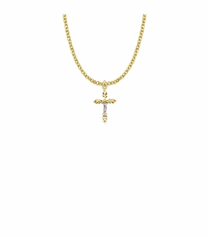 3/4 Inch Two-Tone 14KT Gold Plated Over Sterling Silver Wheat Crucifix Necklace