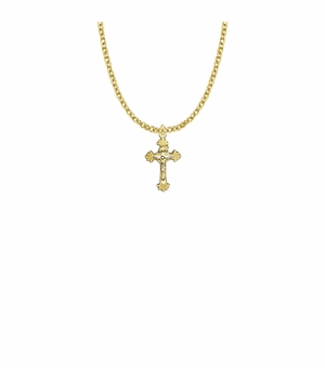3/4 Inch Two-Tone 18KT Gold Plated Over Sterling Silver Budded Ends Decorative Crucifix Necklace