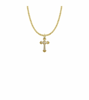 3/4 Inch Two-Tone 18KT Gold Plated Over Sterling Silver Scroll Ends Cross Necklace