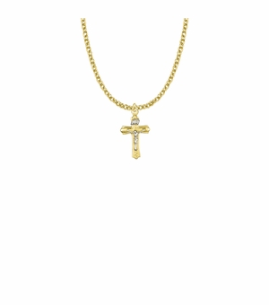 3/4 Inch Two-Tone 18KT Gold Plated Over Sterling Silver Small Brushed Crucifix Necklace