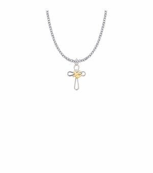 3/4 Inch Two-Tone Sterling Silver Open Dove Cross Necklace