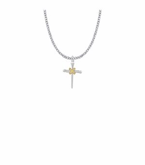 3/4 Inch Two-Tone Sterling Silver Rope and Nail Cross Necklace