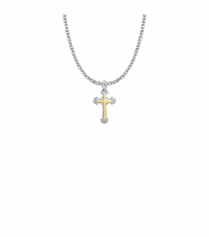 3/4 Inch Two-Tone Sterling Silver Scroll Ends Cross Necklace