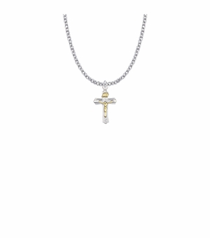 3/4 Inch Two-Tone Sterling Silver Small Brushed Crucifix Necklace