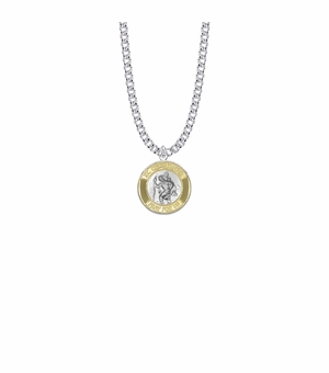 3/4 Inch Two-Tone Sterling Silver St. Christopher Medal, Patron Saint of Travelers