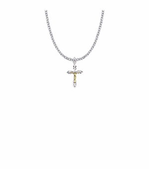 3/4 Inch Two-Tone Sterling Silver Wheat Crucifix Necklace