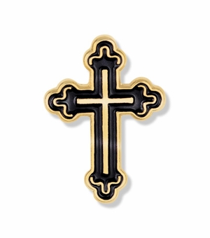 3/4 x 1/2 Inch Gold and Enameled Budded Ends Cross Lapel Pin