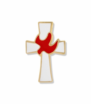 3/4 x 1/2 Inch Gold and Enameled Descending Dove and Cross Lapel Pin