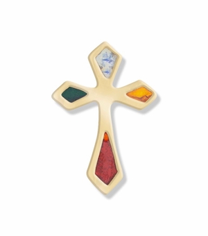 3/4 x 1/2 Inch Gold and Enameled Pointed Ends Cross Lapel Pin