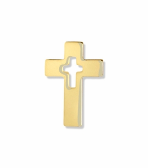 3/4 x 1/2 Inch Gold Pierced Cross on Cross Lapel Pin