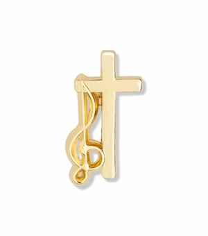 3/4 x 3/8 Inch Gold Music Cross Lapel Pin