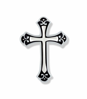 3/4 x 7/16 Inch Silver and Enameled Budded Ends Cross Lapel Pin