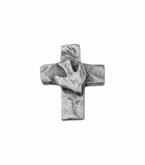 3/4 x 9/16 Inch Pewter Cross with Dove Lapel Pin