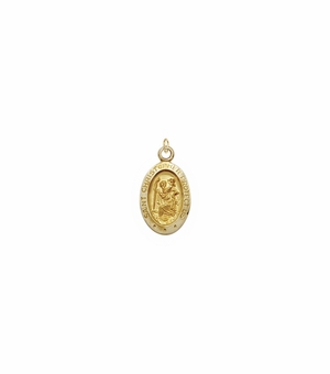 3/8 Inch 14KT Gold Oval St. Christopher Medal, Patron Saint of Travelers