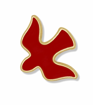 3/8 Inch Gold and Red Enameled Descending Dove Lapel Pin