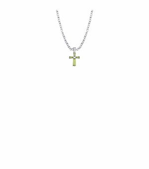 3/8 Inch Sterling Silver and Glass Crystal August Birthstone Baguette Cross Baby Necklace
