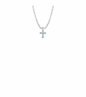 3/8 Inch Sterling Silver and Glass Crystal December Birthstone Baguette Cross Baby Necklace