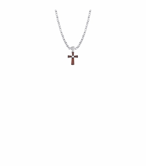 3/8 Inch Sterling Silver and Glass Crystal January Birthstone Baguette Cross Baby Necklace