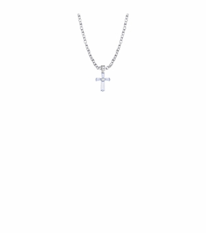 3/8 Inch Sterling Silver and Glass Crystal June Birthstone Baguette Cross Baby Necklace