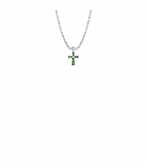 3/8 Inch Sterling Silver and Glass Crystal May Birthstone Baguette Cross Baby Necklace