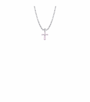 3/8 Inch Sterling Silver and Glass Crystal October Birthstone Baguette Cross Baby Necklace