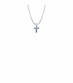 3/8 Inch Sterling Silver and Glass Crystal September Birthstone Baguette Cross Baby Necklace