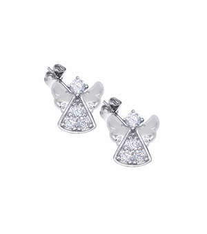 3/8 Inch Sterling Silver Angel Earrings with Cubic Zirconia Stones