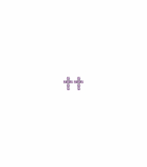 3/8 Inch Sterling Silver Cross Earrings with Amethyst CZ Stones