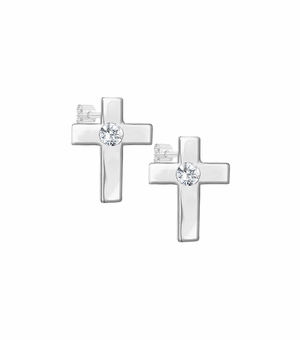 3/8 Inch Sterling Silver Cross Earrings with Cubic Zirconia Stone Center