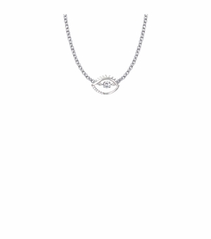 3/8 Inch Sterling Silver Evil Eye Necklace with Cubic Zirconia Stones