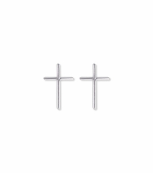 3/8 Inch Sterling Silver Stick Cross Earrings
