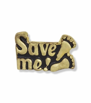 3/8 x 1/2 Inch Antiqued Gold Save Me Foot Prints Lapel Pin